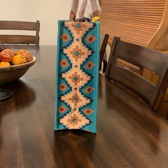 Wrangler Southwestern Pattern Dual Sided Print Canvas Wide Tote - Turquoise - Picture 6 of 14